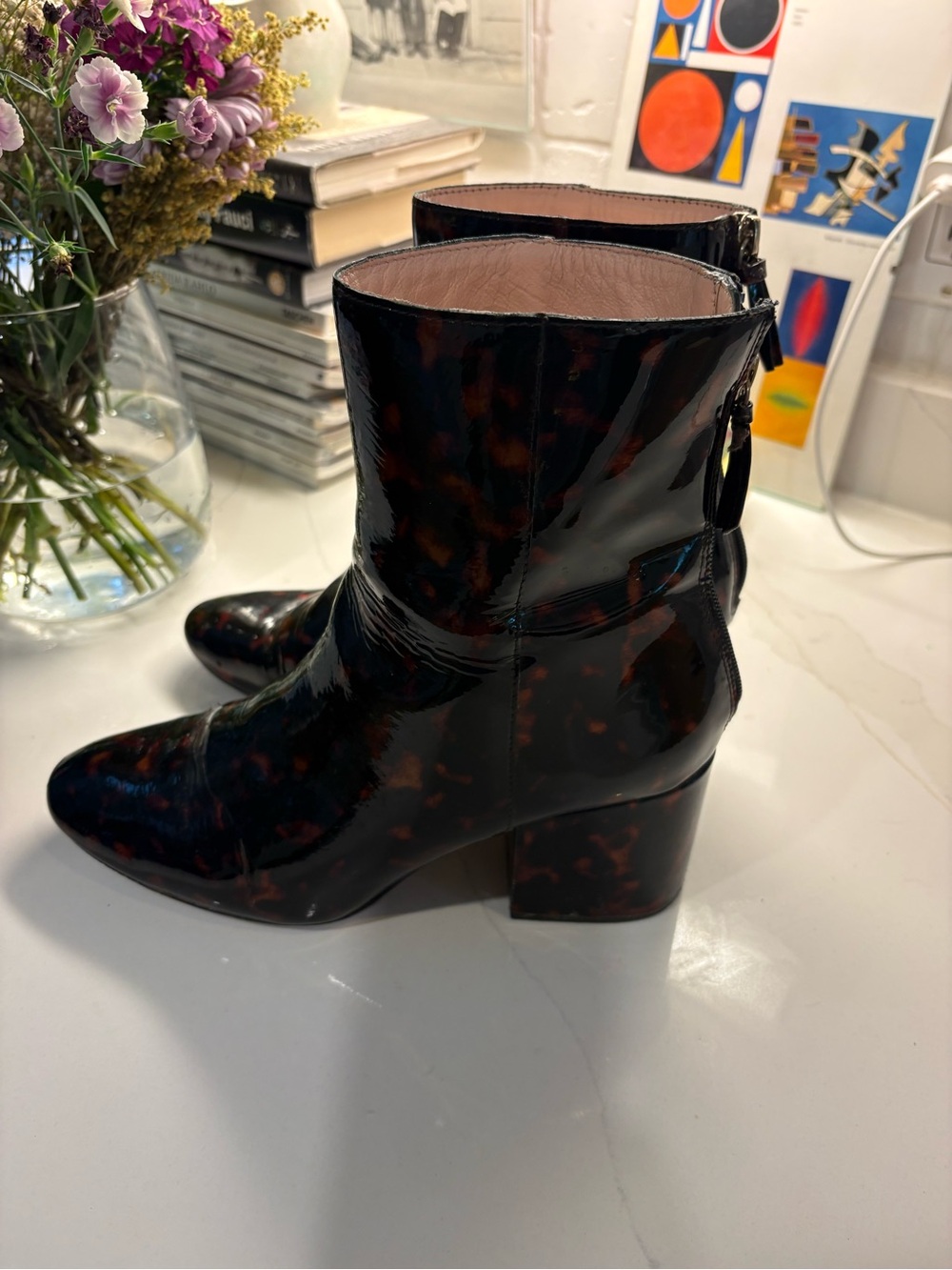 J. Crew Factory Tortoiseshell Patent Ankle Boots - Black & Brown - Picture 4 of 5